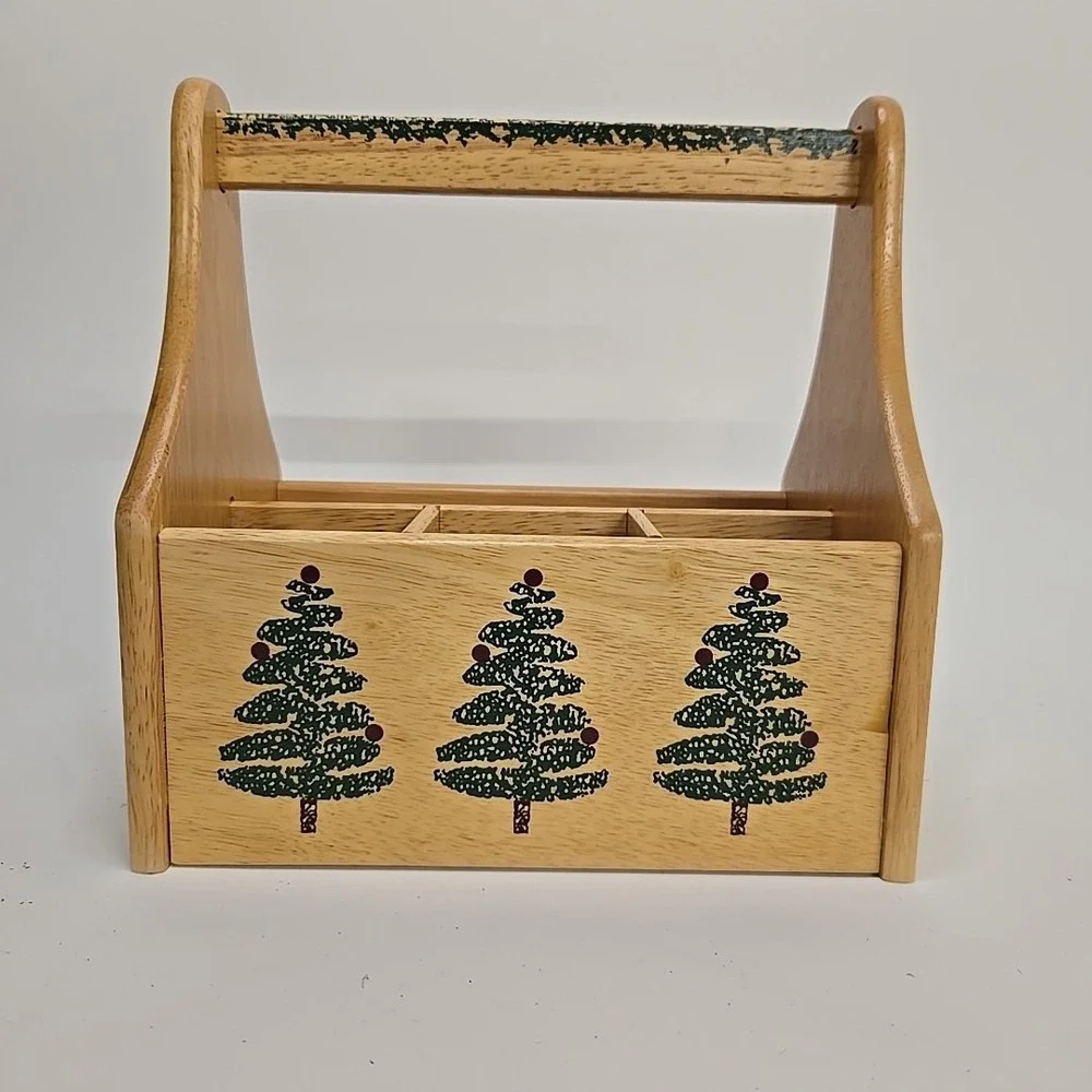 Furio Christmas Sponge Tree Wood Utensil Caddy Holder‎ 1998 Holiday Dinner Party